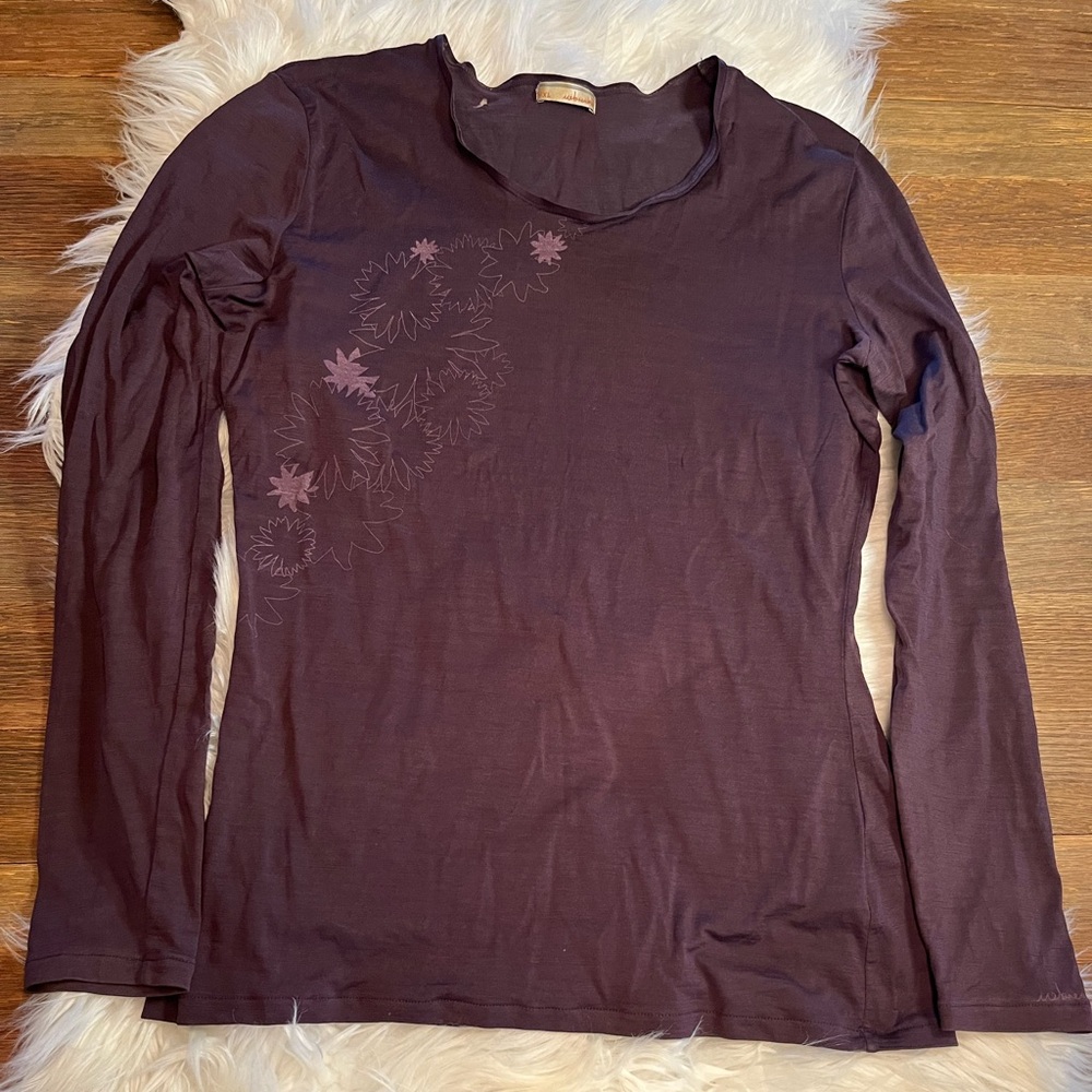 Icebreaker Plum Long Sleeve Floral Crewneck Wool Top